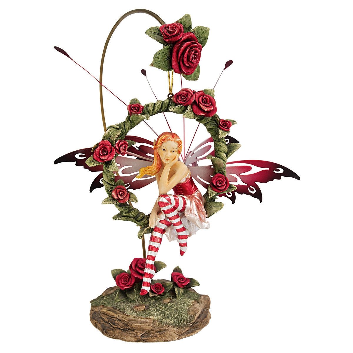 Design Toscano Radiant Rose Fairy Dangling Statue with Display Stand, Polyresin, Full Colour, 24 cm