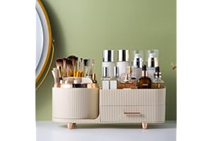 Bemgue Makeup Organizer for Vanity, 360° Rotating Countertop Makeup Organizer with Brush Holder, Large Capacity for Cosmetics, Skincare, Perfumes -Cream