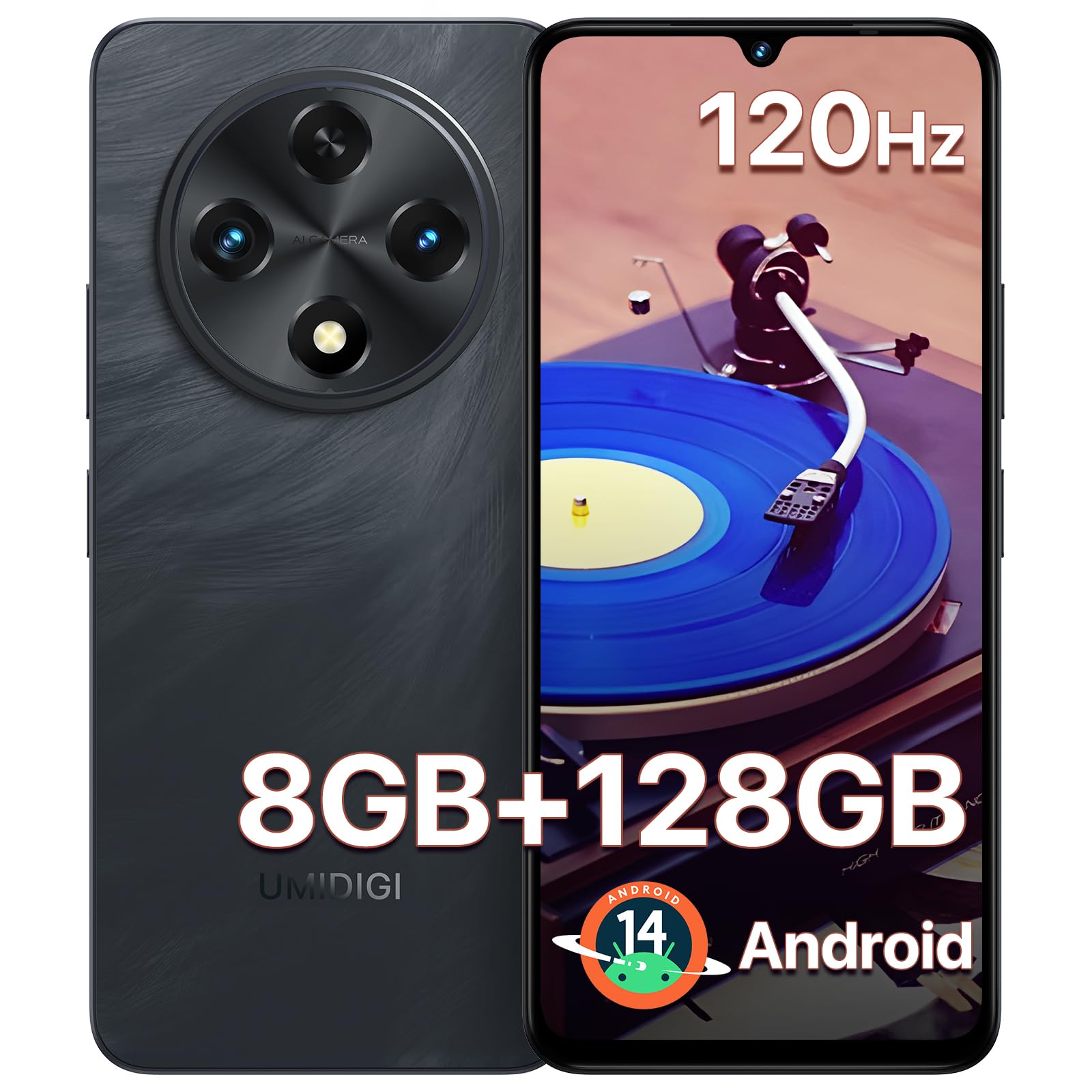 Photo 1 of UMIDIGI G100A Unlocked Phone, 6.9" HD+ 120Hz Display, Android 14 Cell Phone, 6000mAh Battery Smartphone, 4GB RAM +128GB/1TB TF, UNISOC T615, 13MP Camera, 4G Dual SIM Phone, Face ID/Fingerprint, GPS