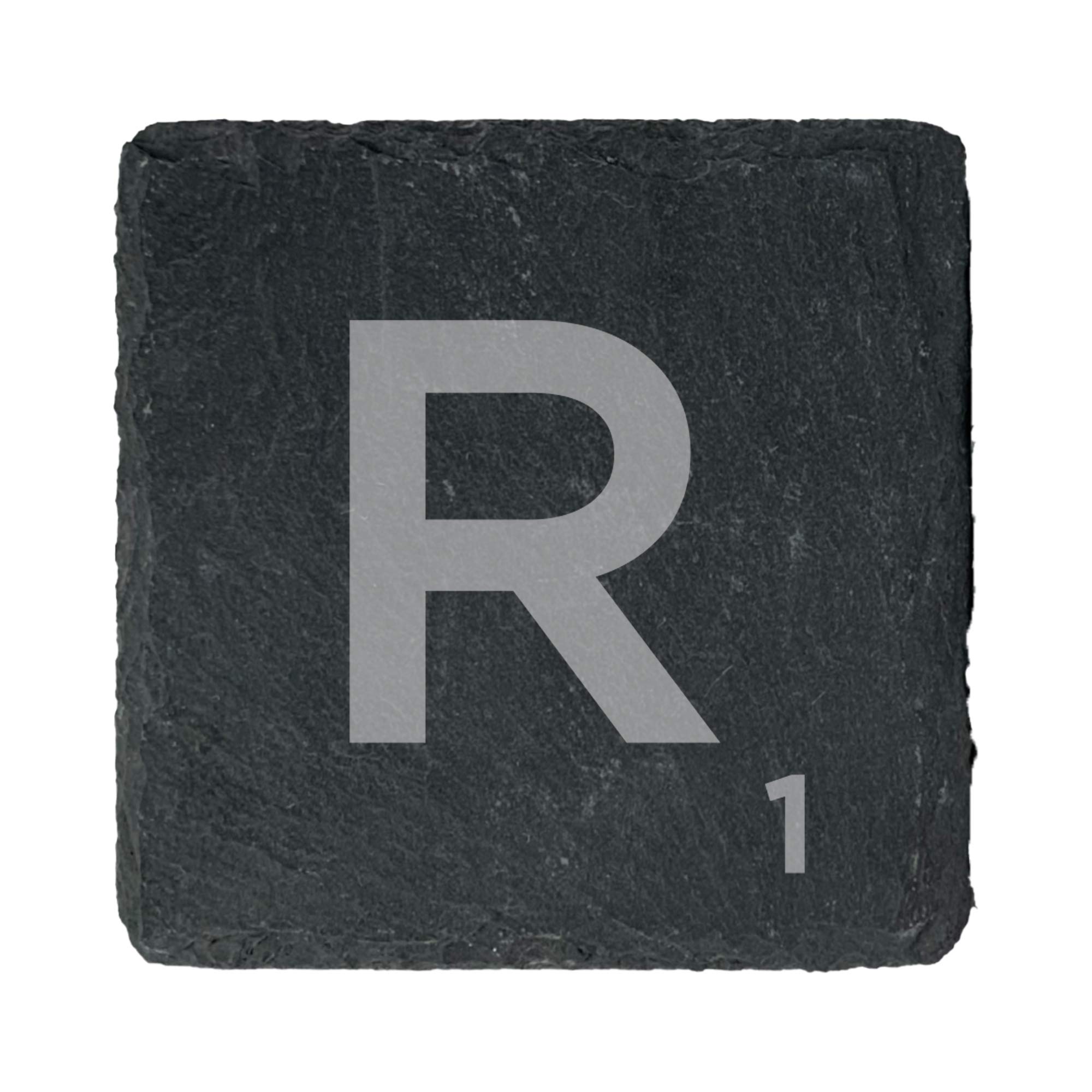 eBuyGB Scrabble Drinks Coasters, Square Slate Coaster, Individual Alphabet Letters, Scrabble Tiles with Score Marks - Personalise Your Own Scrabble Words (R)