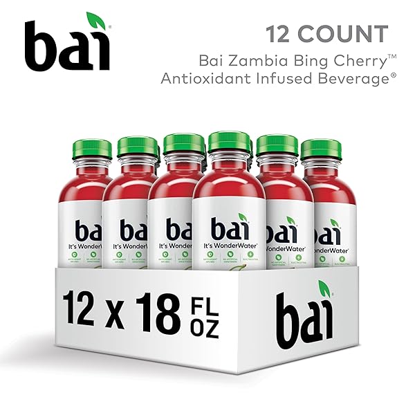 BAI ANTIOXIDANT INFUSED WATER BEVERAGE, ZAMBIA BING CHERRY, WITH VITAMIN C AND NO ARTIFICIAL SWEETENERS, 18 FLUID OUNCE BOTTLE, 12 PACK