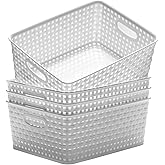 Eslite Plastic Storage Baskets for Organizing,11"X8.5"X4.7",Pack of 4 (White)