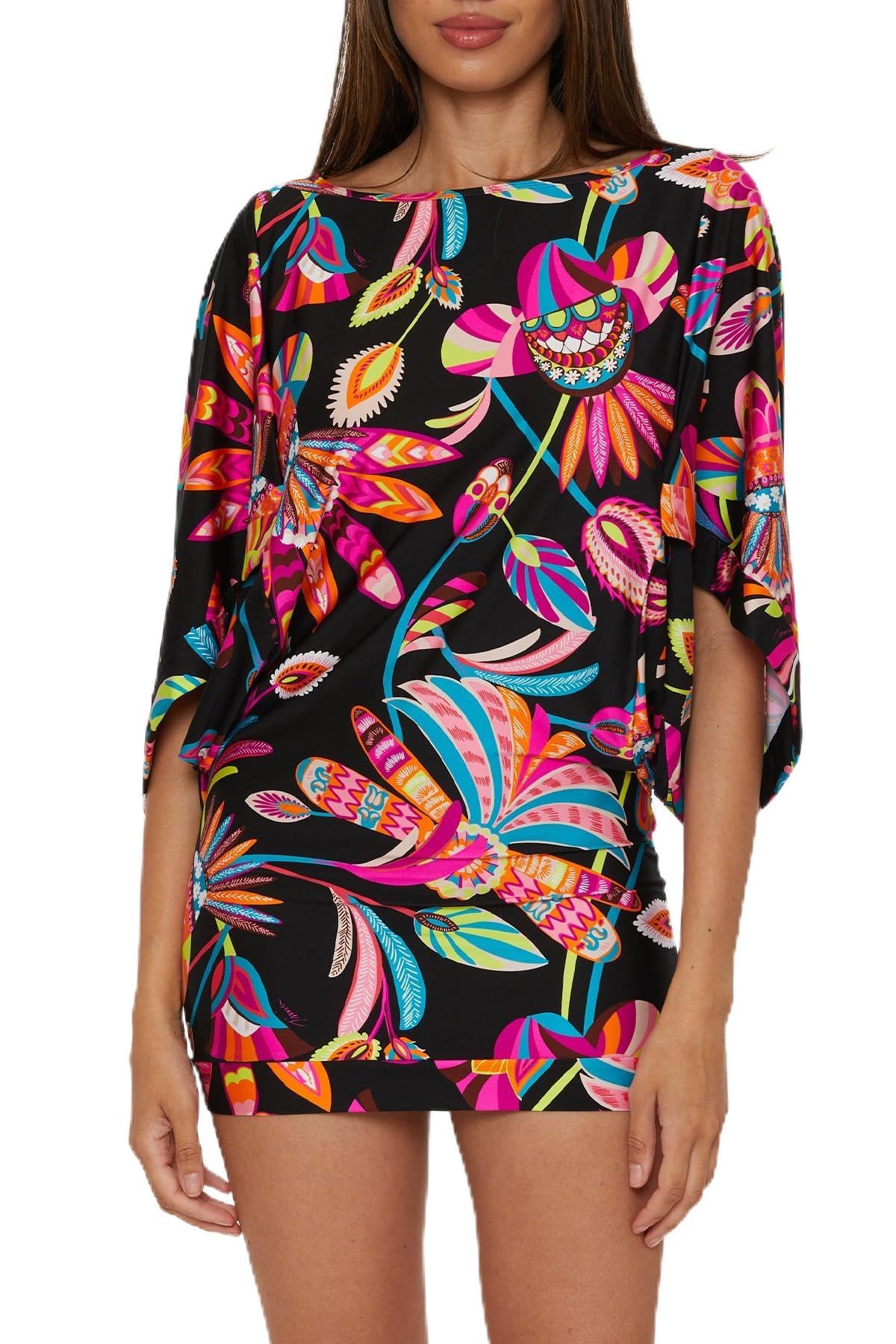 Trina Turk Women’s Standard Swim Tunic, Casual, Floral Print, Beach Cover Ups, Luminary (Multicolor), Small
