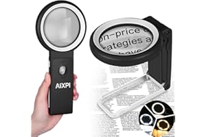 AIXPI 30X 40X Magnifying Glass with Light and Stand, Large Lighted Magnifying Glass 18 LED Illuminated Handheld Magnifier for Reading Close Work Coins Jewelry Macular Degeneration Black