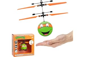 World Tech Toys Ninja Turtles Michelangelo Flying Toy – Motion Sensing Flying Ball with USB Charging - TMNT Licensed - Indoor/Outdoor Drone for Kids Ages 6+