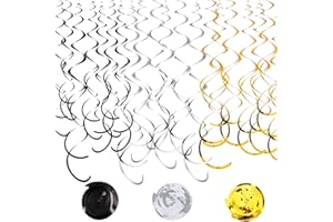 AGROKO 30Pc Gold Silver and Black Party Party Swirl Decorations Foil Swirl Hanging Decoration Plastic Streamer for Ceiling 22 in