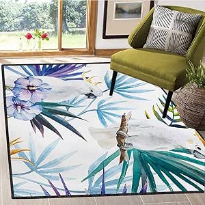 Alfombra de Cocina Tropical, con diseño de pájaros en la Palmera, Hojas