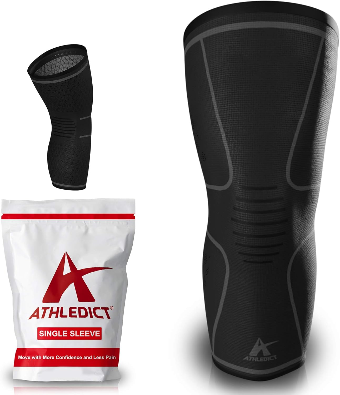 Knee Brace Compression Sleeve with Anatomical Shape for Pain Relief and