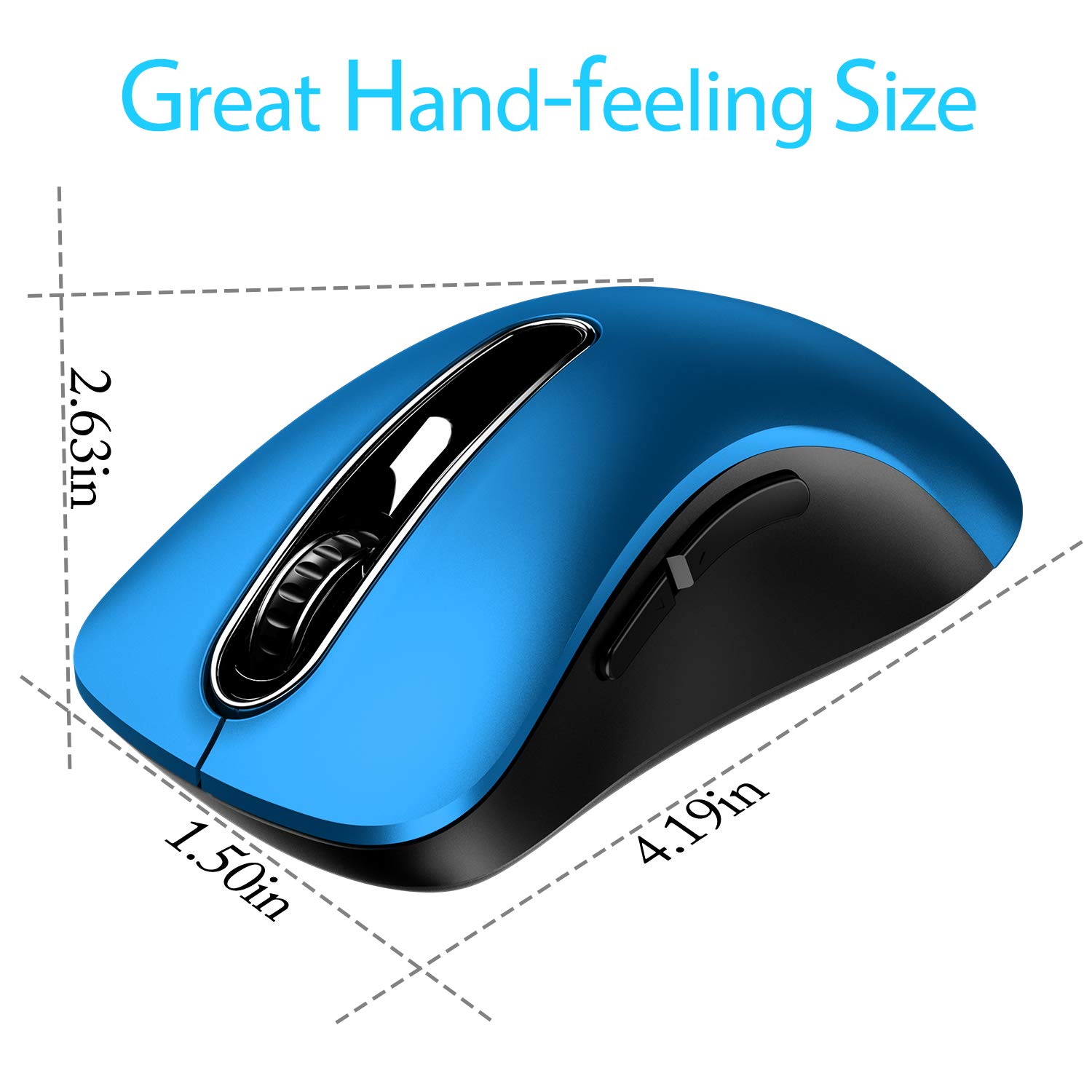 memzuoix 2.4G Portable Wireless Mouse, 1400 DPI Mobile Optical Cordless Mice with USB Receiver for Computer, Laptop, PC, Desktop, MacBook, 5 Buttons, Blue