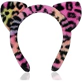 JazSwirl Cat Ear Headband, 8.1" x 6.7" Purple Leopard Furry Cute Plush Animal Cat Ears, Halloween Cat Headbands Costume for Women Party Cosplay Accessories