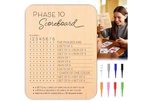 LZC LADYS GIFT Phase 10 Score Board, Wooden Scoreboard for Phase 10 Card Game with 8 Colored Cribbage Pegs, Fun Board Card Games Accessories for Adults, Families, Parties & Travel