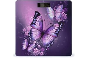 Beautiful Purple Butterfly Art Bathroom Scale for Body Weight 400 Lb Weight Scale with High Precision Sensors Tempered Glass 