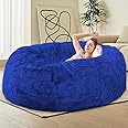 HDMLDP Bean Bag Chairs for Kids Comfy Fluffy Big Joe Bean Bag Chair Cover Without Filler Round Sofa Chairs for Bedroom Living Room Decor, 5FT, Kerin Blue