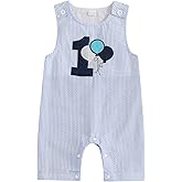 mlpeerw Baby Boy Birthday Outfit Sleeveless 1st Embroidery Birthday Romper Jumpsuit Cute One Piece Cake Smash Outfits