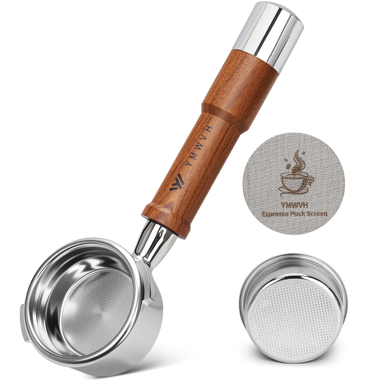 Photo 1 of 58mm Bottomless Portafilter-Fits Gaggia Espresso Machines-Professional 100% Stainless Steel Portafilter with 2 Ears -Not suitable with E61 groupheads-with Puck Screen& Filter Basket,Walnut Handle