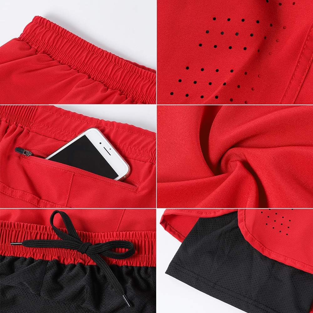Lixada Men's 2-in-1 Running Shorts Quick Drying Breathable Active Training Exercise Jogging Cycling Shorts: Clothing