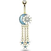 COCHARM Moon Dangle Belly Button Rings Gold 14g Star Belly Rings for Women Dangling Cute Nave Rings Boho Sun Belly Piercing Jewelry