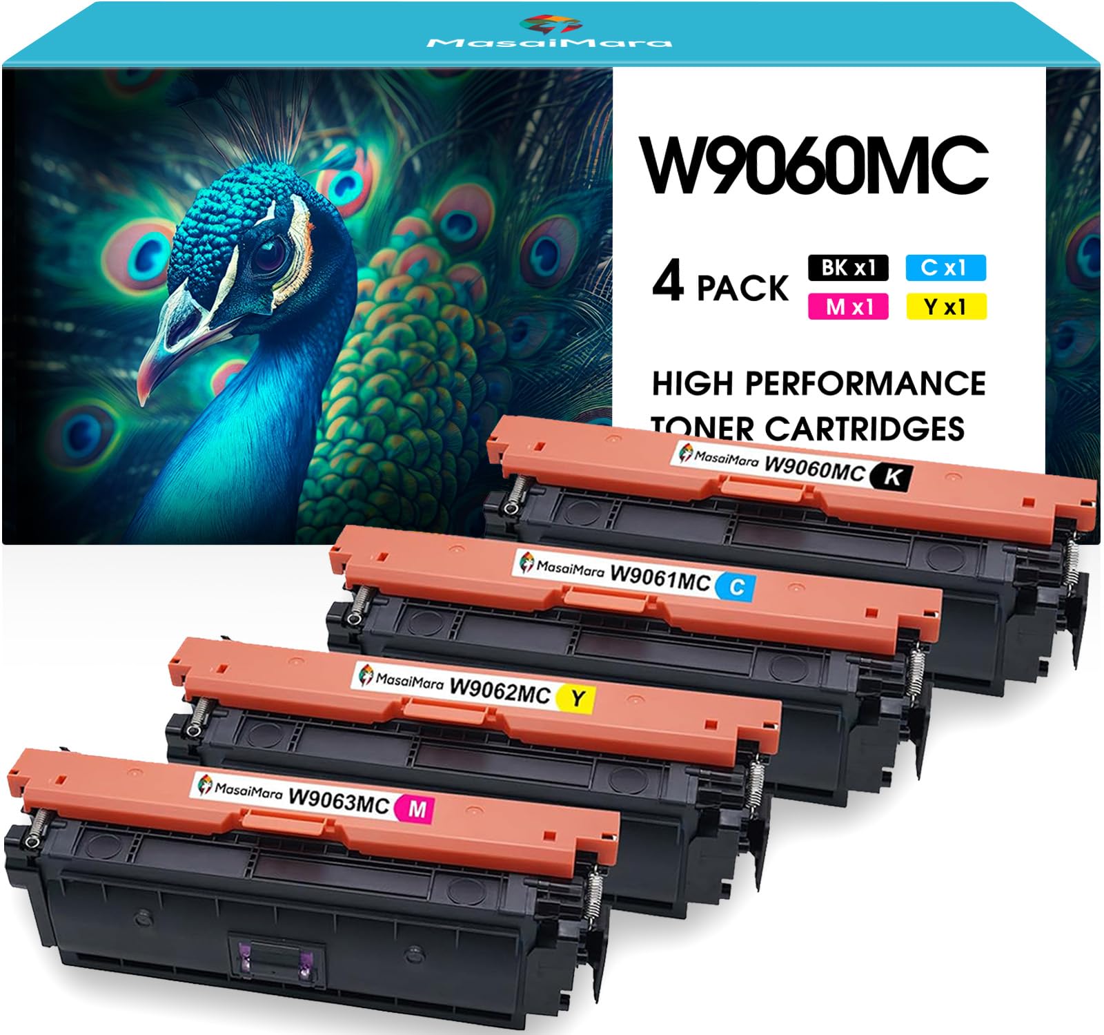 Photo 1 of MasaiMara W9060MC W9061MC W9062MC W9063MC Compatible Toner Cartridges Replacement for HP Color Managed E55040 E55040DW E57540dn E57540 E57540C Printer(Black, Cyan, Magenta, Yellow, 4-Pack)