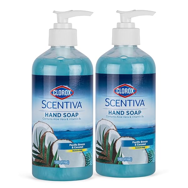 CLOROX SCENTIVA LIQUID HAND SOAP, PACIFIC BREEZE & COCONUT SCENT – BLEACH-FREE SCENTED HAND HAND WASH WITH ALOE VERA & PROVITAMIN B5 FOR KITCHEN OR BATHROOM, 14 FL OZ – 2 PACK