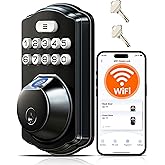 Veise VE012W WiFi Fingerprint Smart Lock for Front Door, Matte Black | App Remote, Built-in WiFi, Alexa &amp; Google Compatible, Real-Time Alerts, Low Battery Alarm, Keyless Entry Keypad Deadbolt