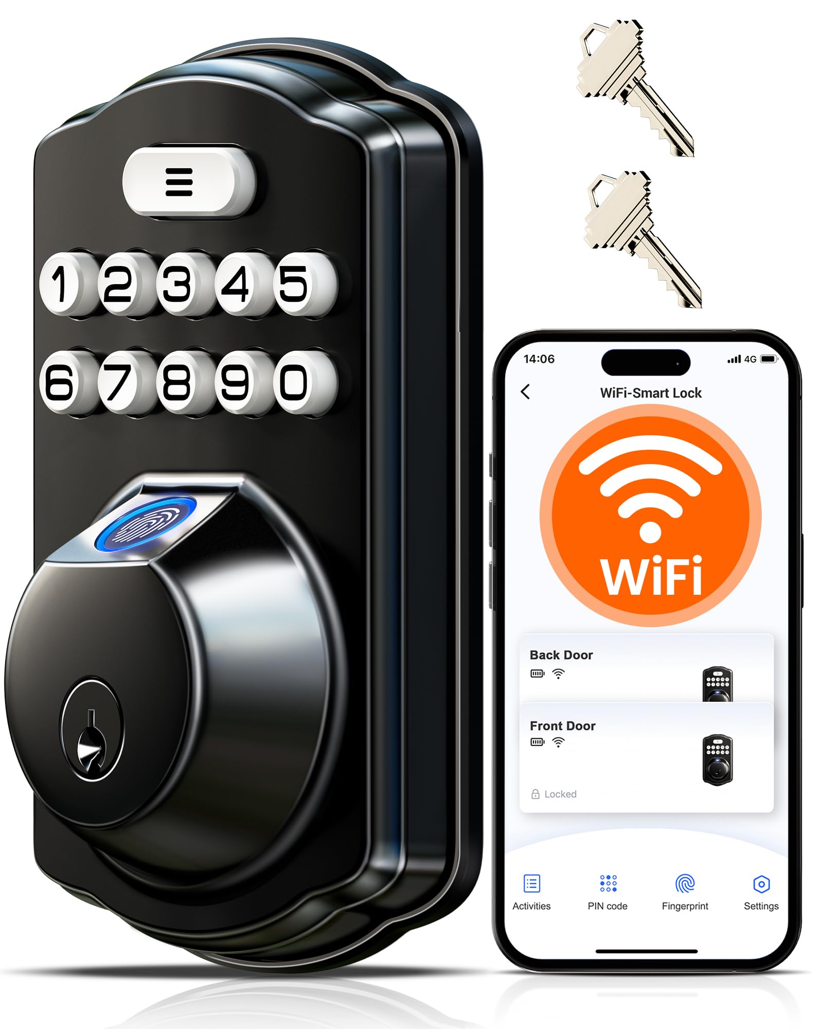 Photo 1 of Veise VE012W Built-in WiFi Fingerprint Smart Lock, App Remote Control, Compatible with Alexa & Google Assistant, Keyless Entry for Front Door, Digital Keypad Deadbolt, Auto Lock, Matte Black
