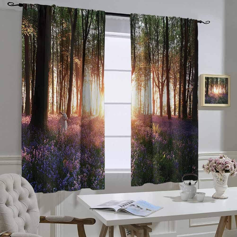Mozenou Forest tab Curtains Stunning Bluebell Woods Sunrise with White Rabbit Sunny