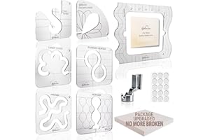 Halandar 6 Pcs Free Motion Quilting Template Series with 1 Quilting Frame 1 Ruler Foot 15 Non-Slip Mats 1 Instruction, 3mm Acrylic Templates for DIY Quilting Tool on Sewing Machine Ruler