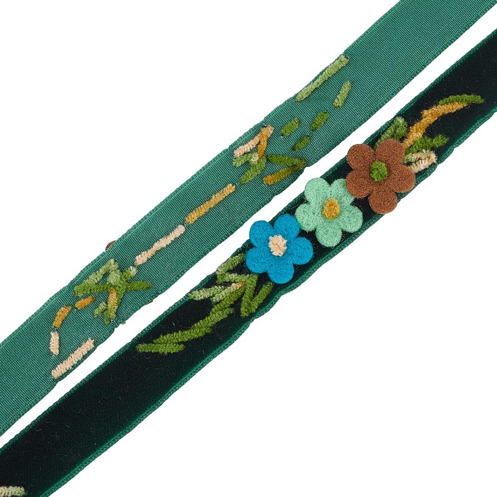 GOMAKERER 1 Yard Floral Embroidered Ribbons, Medium Sea Green Polyester Velvet Ribbon Single Faced Ribbon Woven Lace Trim for DIY Clothing Curtain Embellishment Decoration