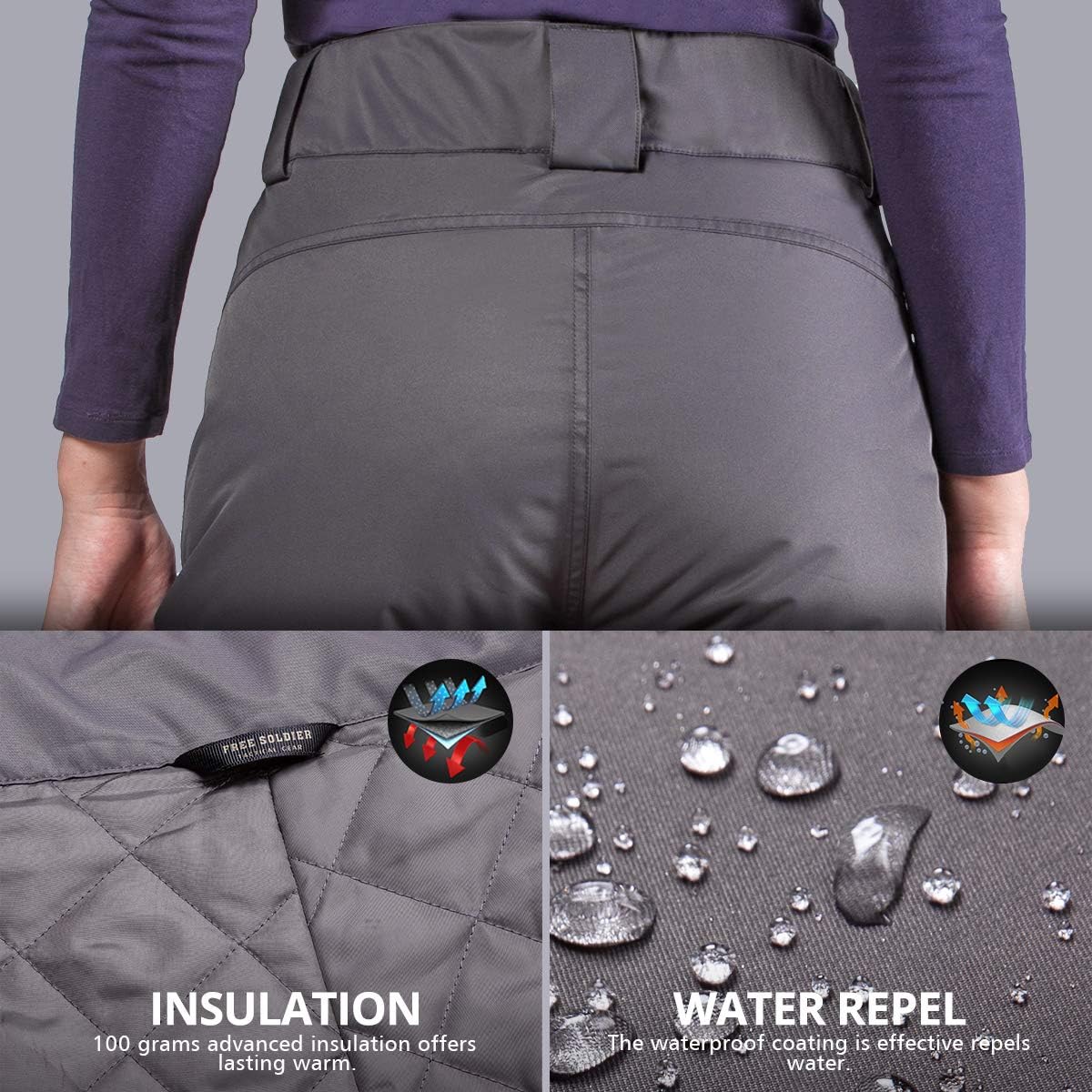 FREE SOLDIER Women's Outdoor Waterproof Windproof Breathable Snow Ski Pants Winter Insulated Snowboarding Skiing Pants: Clothing
