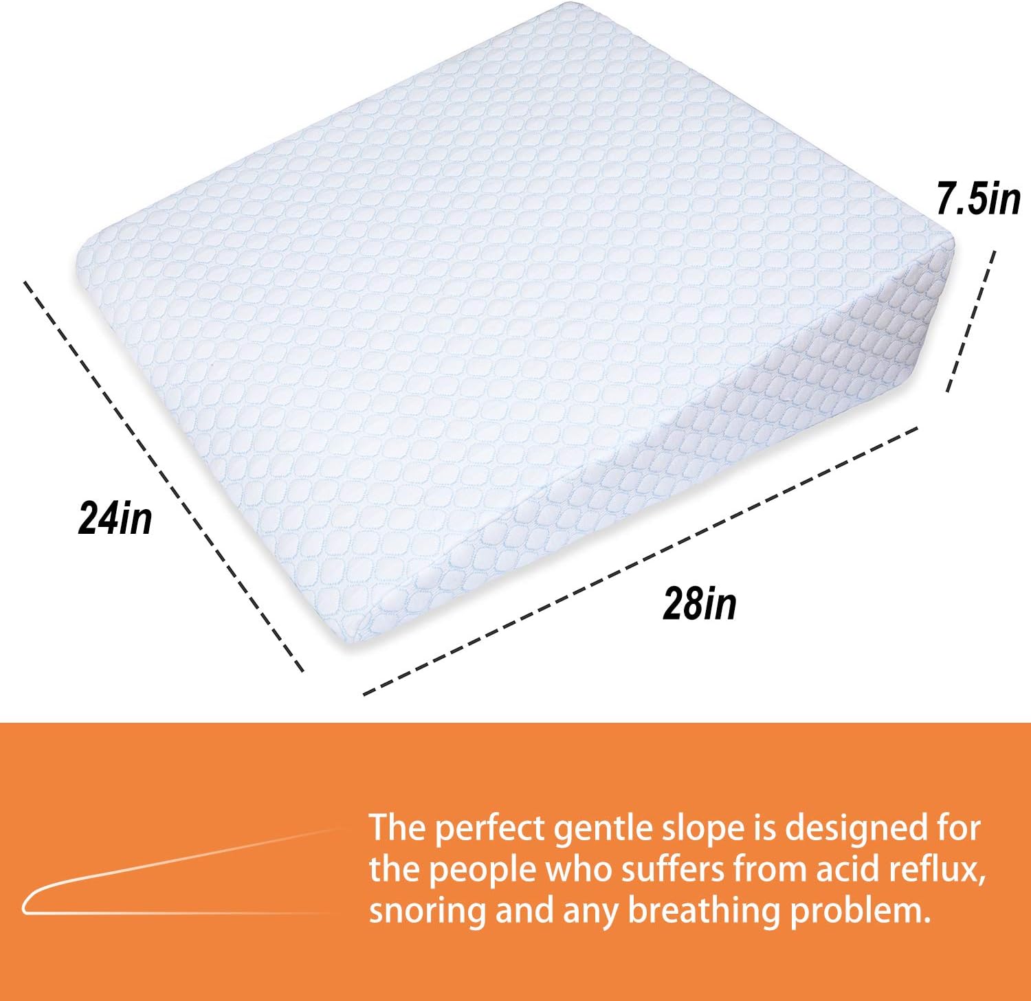 Lenora Bed Wedge Pillow with 1.5 Inch Memory Foam Top, (24 x 28 x 7.5 Inches), Removable and Washable Cover, Perfect for Sleeping or Reading, Leg Elevation, Back Support, 7.5 Inch Wedge: Health & Personal Care