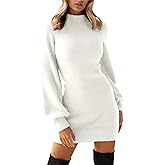 GRECERELLE 2026 Women's Mock Neck Ribbed Long Sleeve Bodycon Pullover Cute Mini Sweater Dress (XS-2XL)