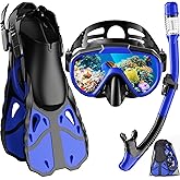 Vengreedo Snorkel Set with Fins for Adults, Snorkeling Gear for Adults Men and Women, Snorkle, Mask Set Adults Dry Top Snorkel Mask Combo Set with Travel Bag for Snorkeling, Diving, Swimming