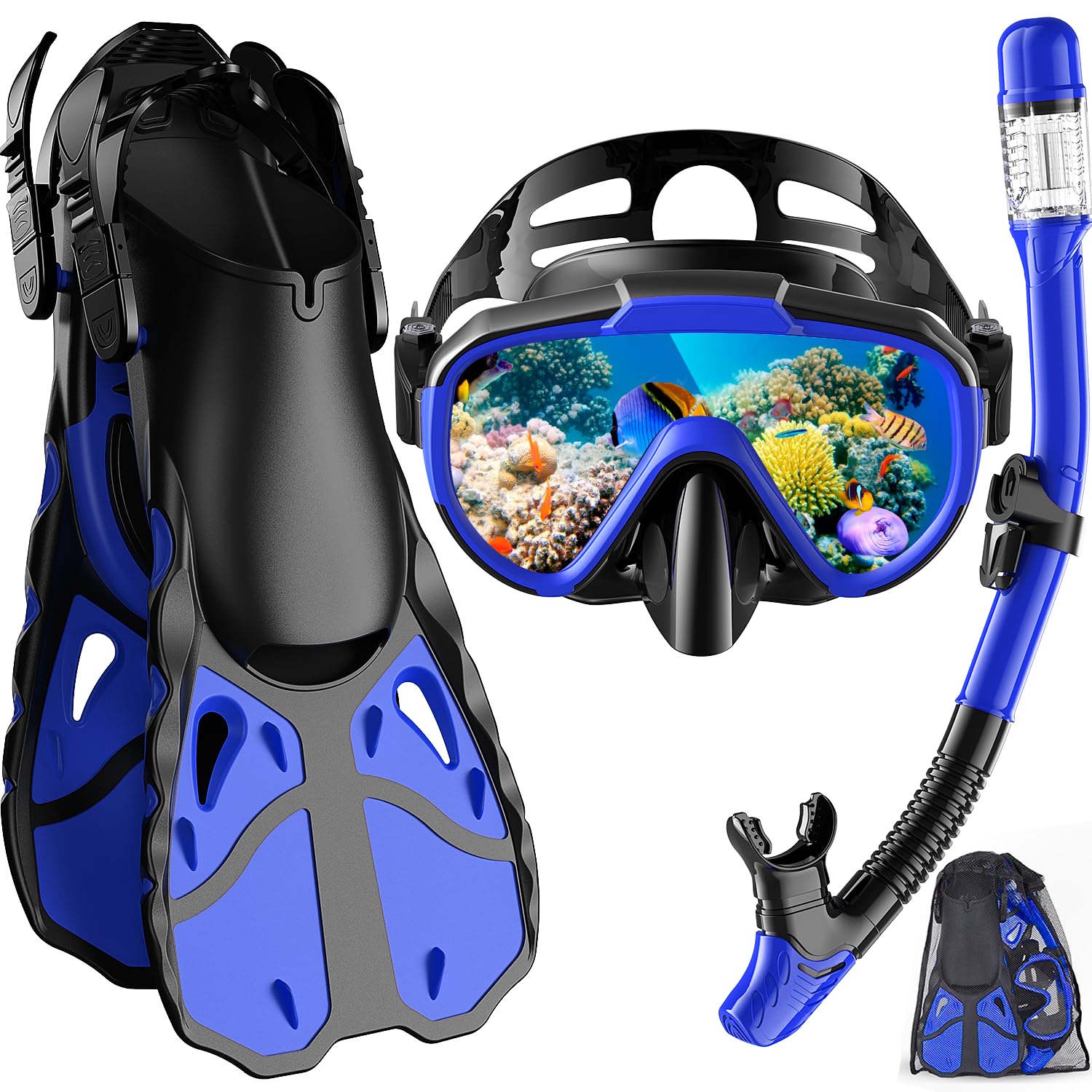 Vengreedo Snorkel Set with Fins, Adult Dry Top