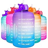 QuiFit 1 Gallon Water Bottle - with Straw & Motivational Time Marker Leak-Proof BPA Free Reusable Gym Sports Outdoor Large(128OZ/73OZ) Capacity Water Jug