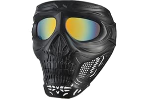 OQUQO Skull Airsoft Mask Full Face, Paintball Mask, Tactical Mask, Black Anti Fog Motorcycle Mask Motocross Goggles for Adults Men Women