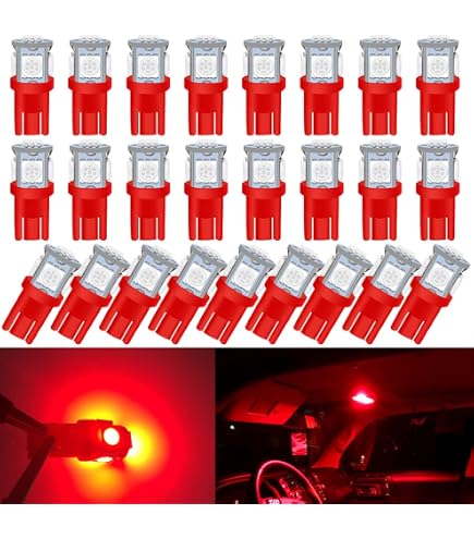 thumbnail image 2 of 50-Pack Red T10 LED Bulbs - 12V 120LM Replacement Lights For Car Interior & Exterior 2 of 9