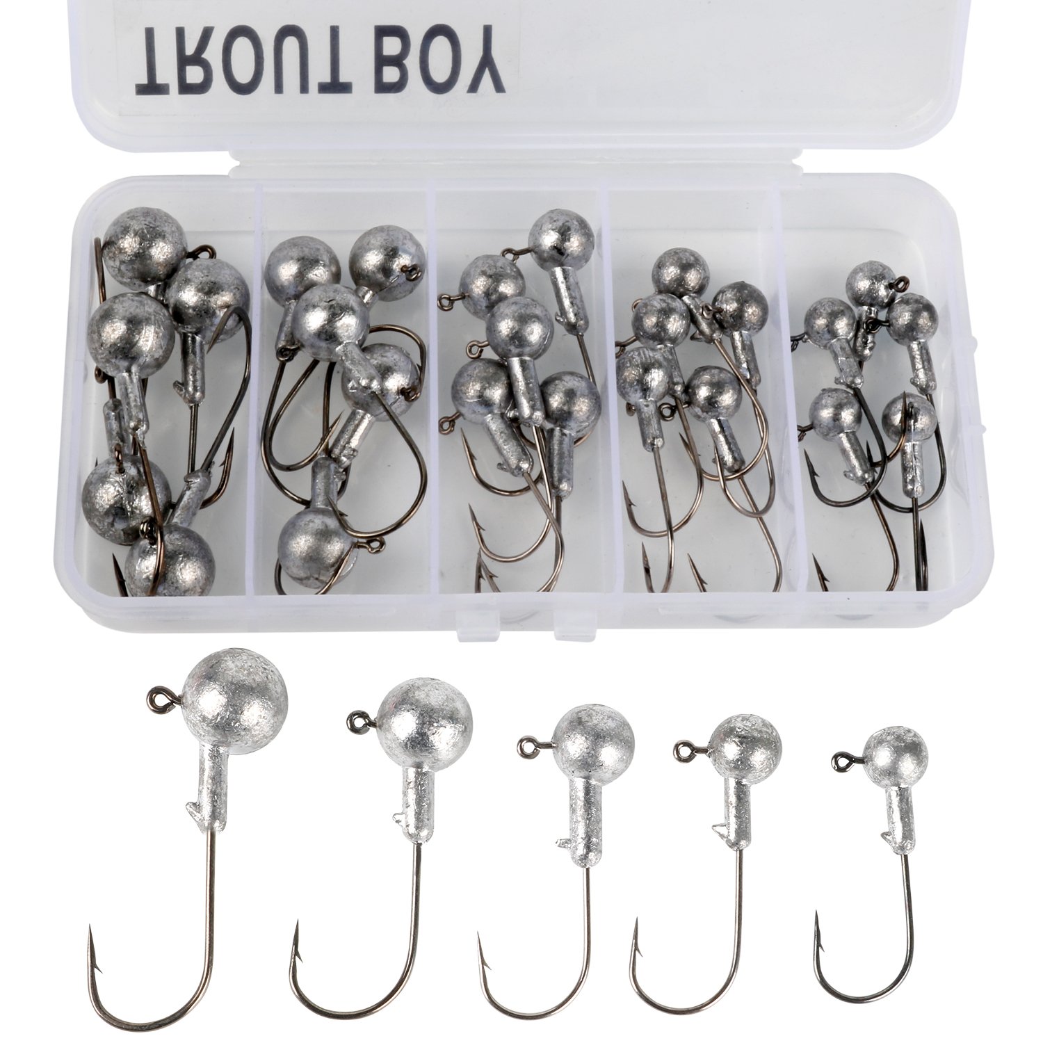 激安アウトレット オモリシンカー シルバー Bulletジグ釣りフックjigheadsセット Withプラスチック釣りボックス ソフト餌釣りルアー淡水海水 B078jqntxk Troutboyラウンドジグヘッド 50個ultrahead 超熱 Www Winchesterprinters Com