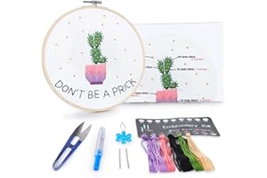 BERYA Cactus Embroidery Kit Including Video Step by Step Instructions Embroidery Hoop,Color Threads and Embroidery Scissors for Beginners-Handmade Needlepoint Kits for Adults Kids