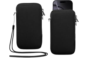 YICHEEY Zipper Neoprene Cell Phone Sleeve Pouch Phone Holder with Neck Lanyard Compatible for iPhone 16 Pro Max Galaxy S25 Ultra S25+ S24 FE A16 A56 Oneplus 13 Pixel 9 Pro XL Xiaomi 15 Ultra (Black, Medium)