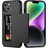Nvollnoe for iPhone 14 Plus Case with Card Holder Heavy Duty Protective Dual Layer Shockproof Hidden Card Slot Slim Wallet Cover for iPhone 14 Plus for Women&Men(Black)