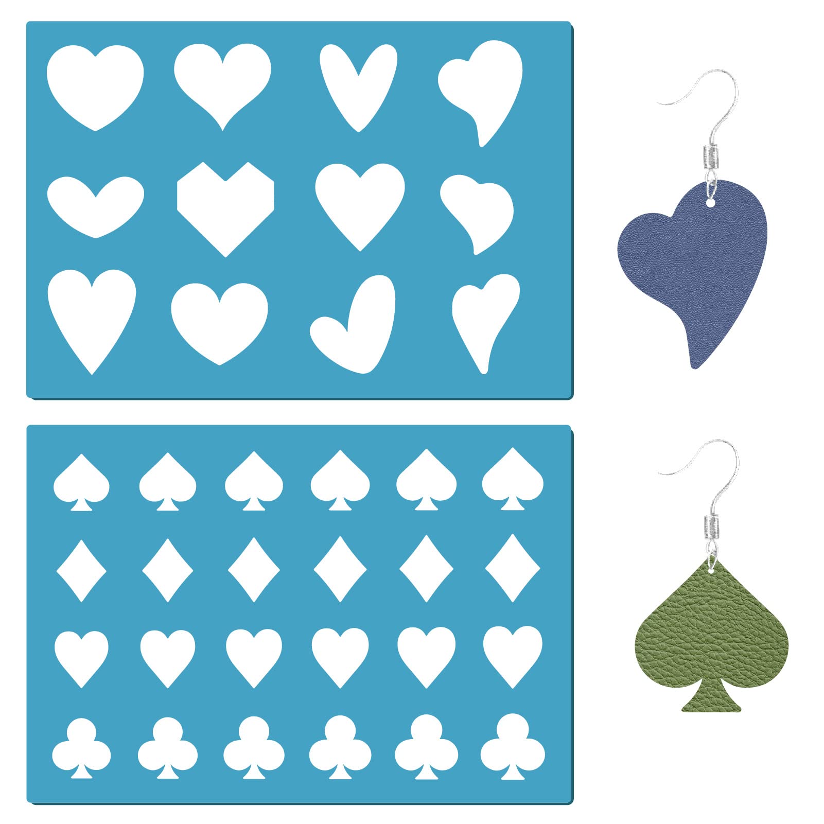 GORGECRAFT 2 Styles Heart Earrings Making Template Reusable Acrylic Cutting Stencil Playing Card Spade Heart Club Diamond Patterns Template for Jewelry Shape Earrings Making DIY Leather Crafts 13x9cm