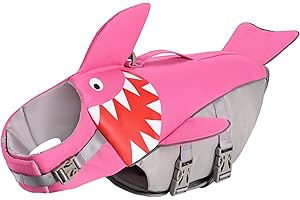 Easilywinlife Dog Life Jacket, Adjustable Preserver Dog Life Vest with High Buoyancy, Ripstop Life Jacket for Dogs with Durable Rescue Handle & Reflective Stripes, Pink Shark Life Jacket Large Size