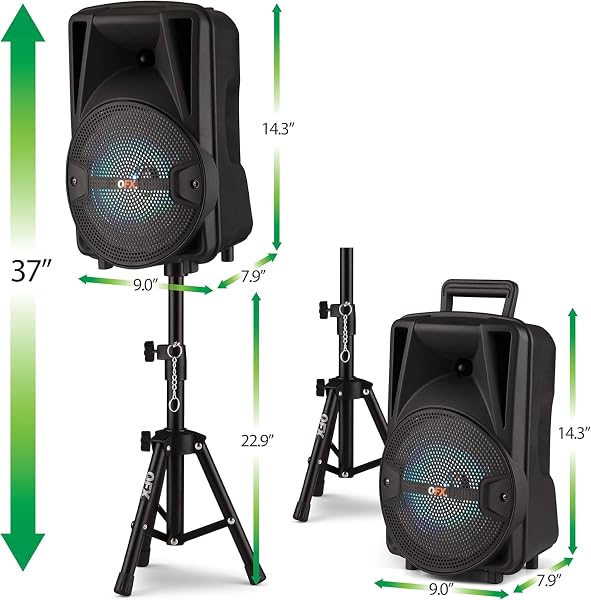 QFX PBX-800TWS 8-INCH TWS BLUETOOTH STEREO PA SYSTEM WITH 2 8″ SPEAKERS, 2 MICROPHONES, 2 STANDS, AND A REMOTE CONTROL