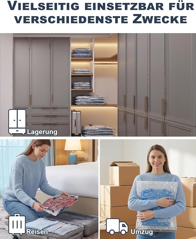 Vakuumbeutel für Kleidung, 4er-Set Vakuumbeutel (4 * 50x40cm), Vacuum Bags for Clothing mit Handpumpe für Reisen, Umzüge, Aufbewahrung