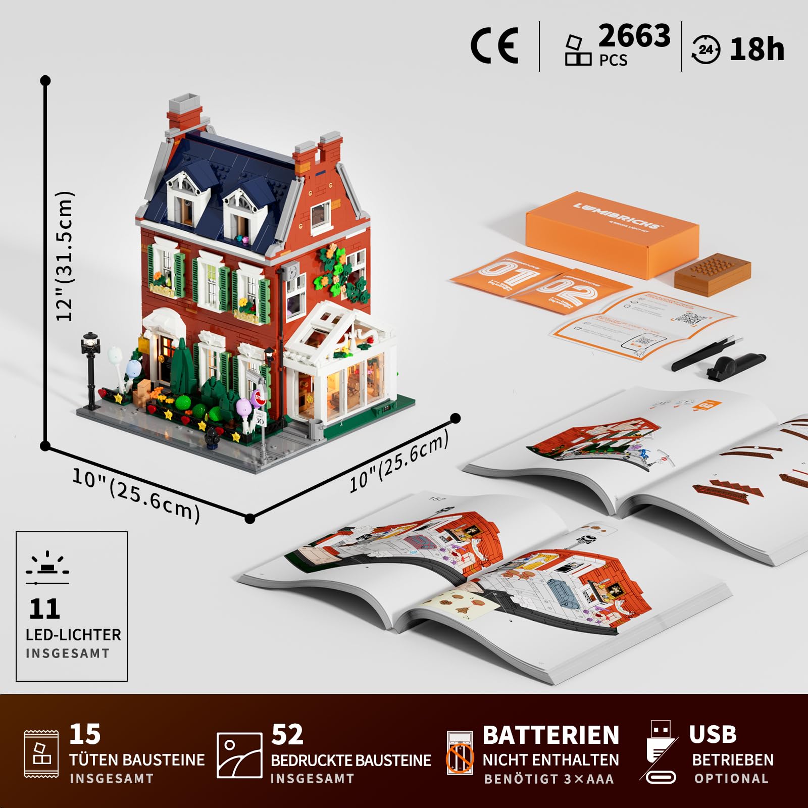 Lumibricks Rote Backstein-Reihenhaus Klemmbausteine mit Licht, Modular Building mit Geburtstags- und Weihnachtsszenen, 2663PCS-Geschenk für Baustein-Fans 9