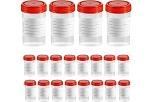 HKYLRAT 20 Pcs 2oz Sterile Specimen Cups 60ml with Leak Proof Screw Cap and Information Tags for Collect Liquid, Solid or Pow