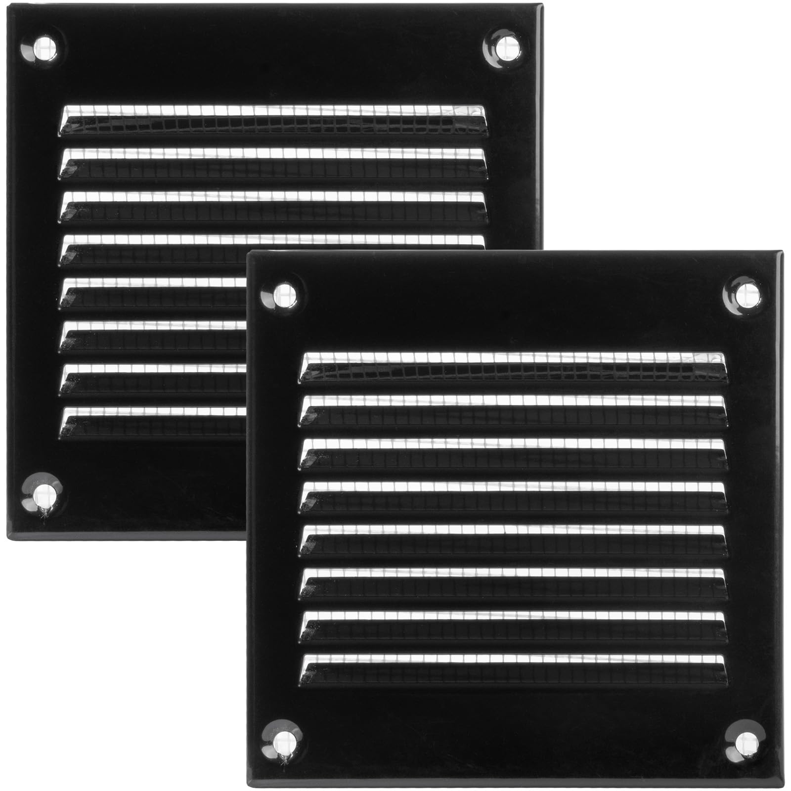 Photo 1 of Vent Systems 4'' x 4'' Inch (Overall Dimensions) Pack of 2 - Black - Air Vent Cover Metal Air Return Grill with Built in Pest Guard Screen HVAC Vent Duct Cover for Home Improvement