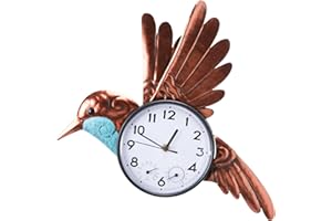 MUMTOP 15 Inch Hummingbird Outdoor Clock, Outside Waterproof Wall Clock with Thermometer for Patio Pool Living Room Home Deco