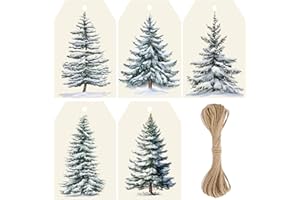 Alynta Christmas Tags with String - Christmas Tree Tags 50Pcs Holiday Tag Winter Paper Tag for Christmas Presents Gift Wrapping Xmas Winter Decorations (White)