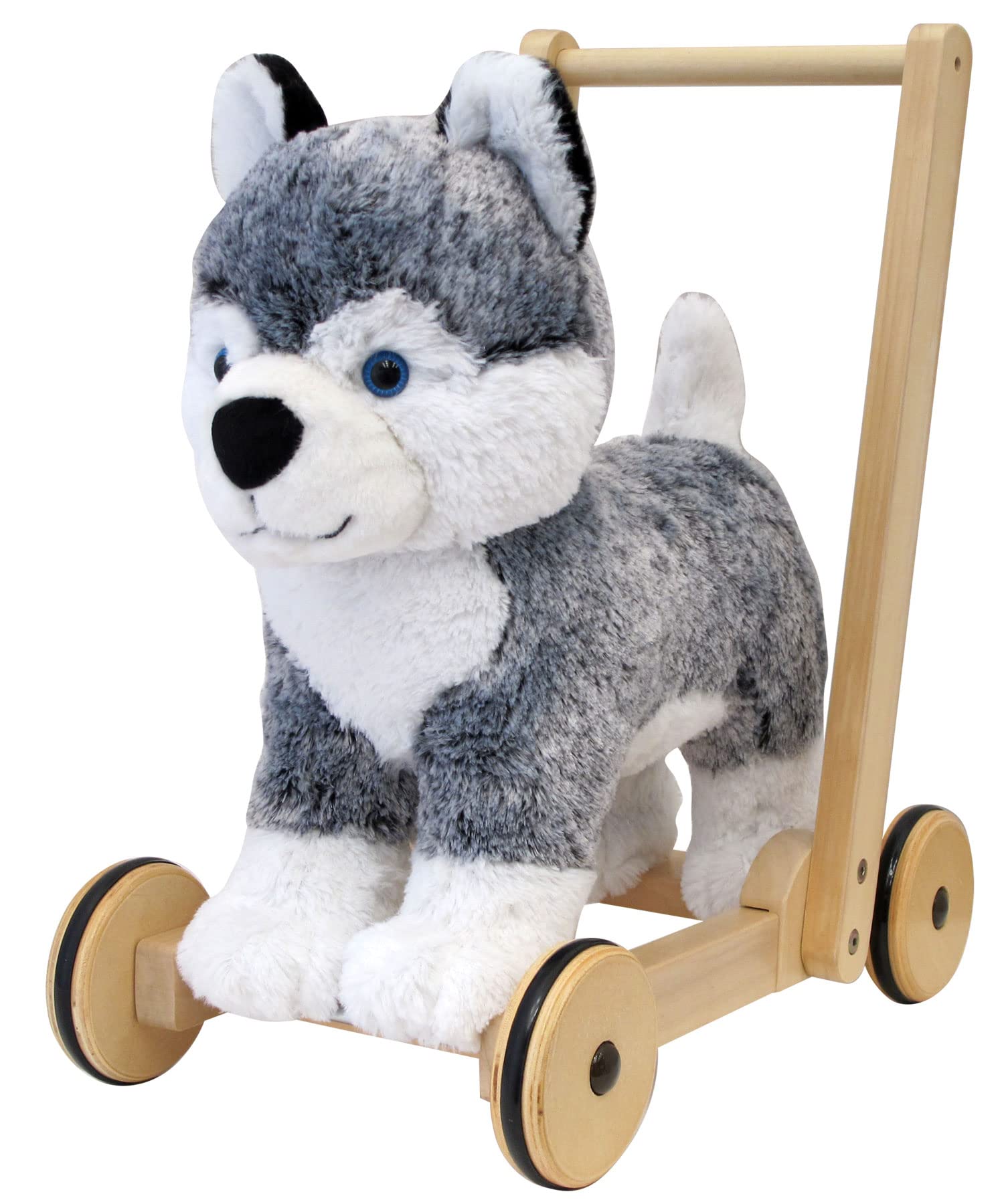 Little Bird Told Me - Mishka Husky Dog Baby Walker/Push Along/Ride On for Toddler 12+ Months Unisex - 2-in-1 Soft Toy on Wheels, Sturdy Wooden Frame, Soft Plush Fabric - British Brand Since 2007